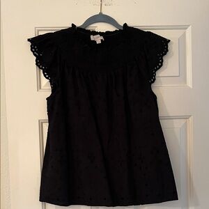 LOFT Black Eyelet Flutter Sleeve Blouse